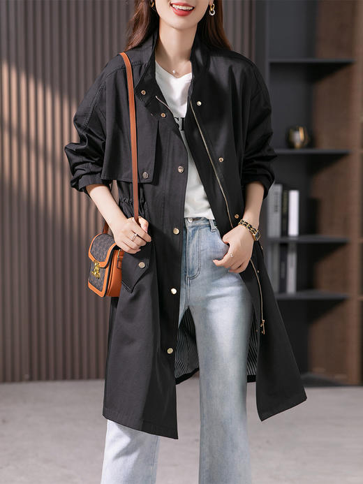 86003原形高级感中长款风衣外套女2024秋季新款韩版设计感派克宽松大衣 商品图1