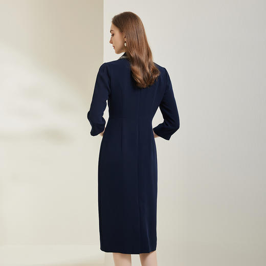 NG824斯尔丽瑟俪2023新款小香风花边撞色不对称设计西装领显瘦连衣裙 商品图1