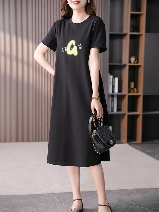 T恤短袖连衣裙女宽松显瘦2023夏季新款韩版休闲印花长裙子 商品图1
