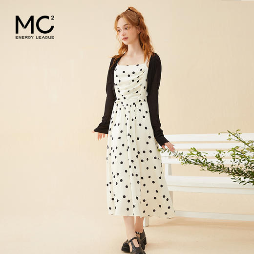 mc2波点碎花连衣裙套装女秋季新款茶歇法式收腰吊带裙气质显瘦 商品图1