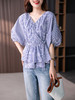 UG【定制15天】法式格子衬衫女2023夏季新款高级感洋气时尚系带收腰显瘦上衣 商品缩略图2