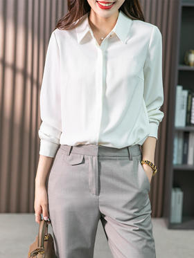 YX【现货7天】气质白衬衫女2023秋季新款时尚洋气通勤职业衬衣韩版百搭上衣