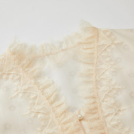 谜底通勤衬衫长袖女2023秋季新款复古浪漫V领宽松衬衣女233MC0989 商品图3