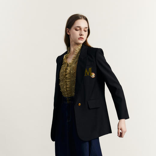 谜底西装外套女2023秋季新款翻驳领宽松绣花一粒扣西服233MW0970 商品图1