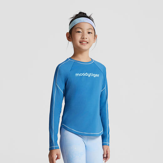 【专属】moodytiger儿童长袖T恤女童秋新款柔软防晒弹力基础百搭运动上衣M33210105 商品图3