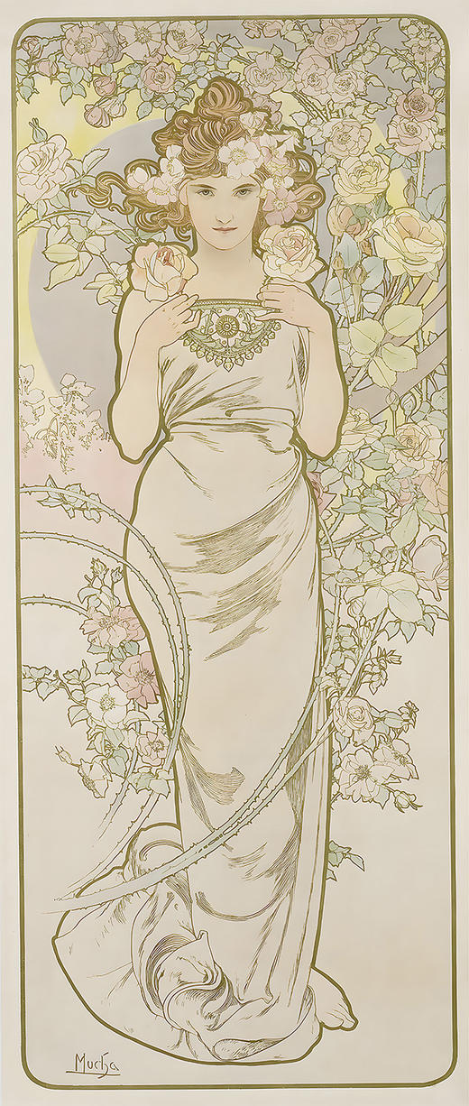 伽罗生活装饰挂画-穆夏-鲜花系列之玫瑰 P329（10个工作日内发货） 商品图1