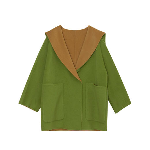 谜底翻领宽松大衣外套女2023秋季新款学院风撞色羊毛呢233MD0954 商品图4