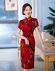 ZAYS-82276春季改良中长花罗香云纱旗袍日常气质红色喜婆婆旗袍礼服 商品缩略图3
