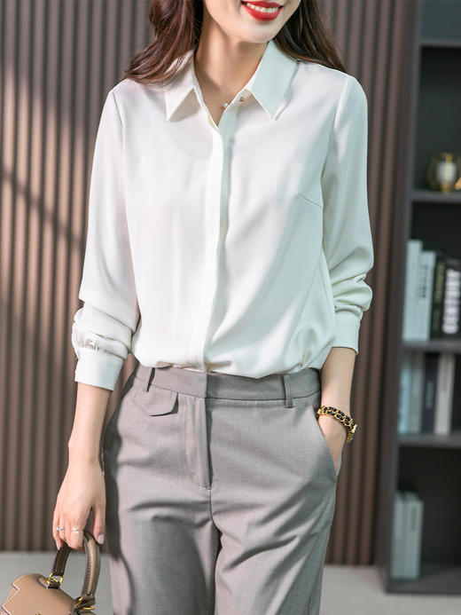 YX【现货7天】气质白衬衫女2023秋季新款时尚洋气通勤职业衬衣韩版百搭上衣 商品图2