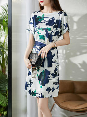 UG【现货7天】不规则气质印花连衣裙女新款2023夏季收腰直筒裙显瘦百搭裙子