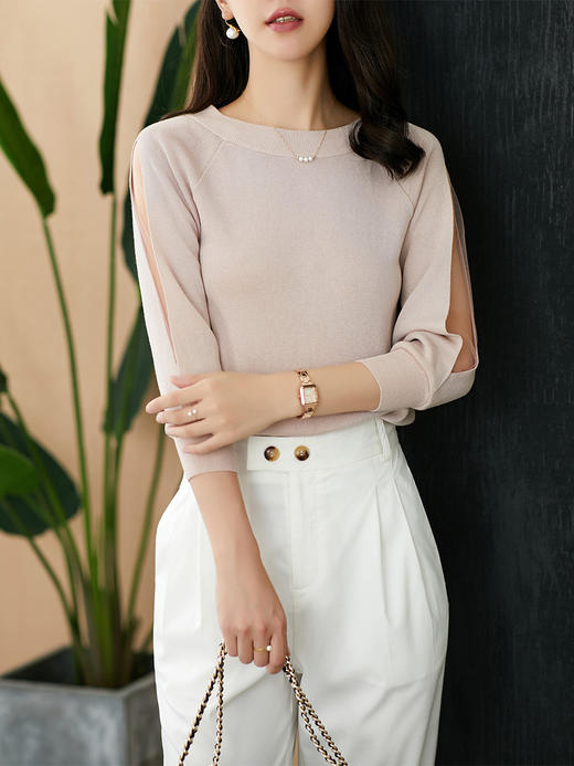 UG【现货7天】针织衫毛衣女2022春季新款小心机慵懒风薄款洋气女士打底上衣 商品图3