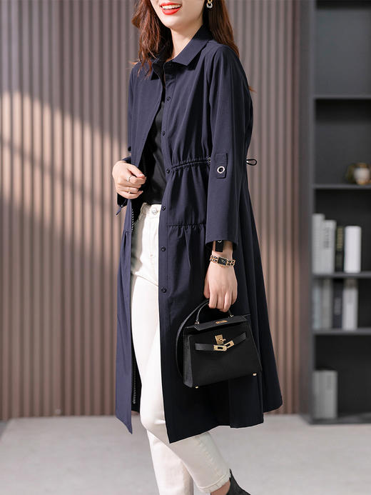 YX【定制25天】设计感收腰风衣外套女中长款2023秋季新款韩版高腰显瘦大衣 商品图4