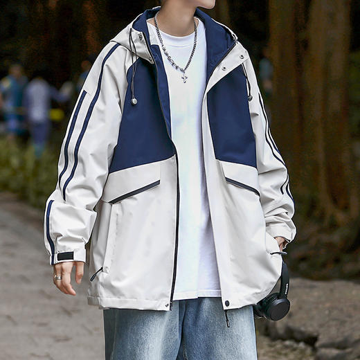 【新款DXC】大依优型大码连帽夹克加肥加大休闲胖子宽松外套上衣男装潮流 商品图0