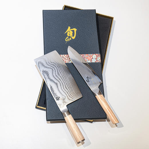 贝印日本进口旬刀VG10中式菜刀大马士革钢套装菜刀家用锻打切菜刀 商品图1