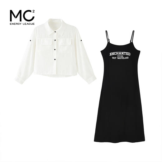 mc2黑色吊带连衣裙+白色衬衫外套两件套女2023秋新款运动风套装 商品图3