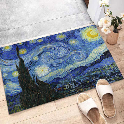 硅藻泥防滑吸水复古梵高油画入户地垫门垫卫生间浴室家用装饰脚垫 商品图1