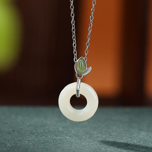 【寸思】S925银镀金和田玉碧玉平安扣叶子吊坠【CW-DZ05805】 商品图2