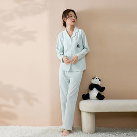 康妮雅睡衣女式长袖长裤开襟套装