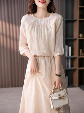 【现货7天】复古苎麻连衣裙女2023夏季新款宽松飘逸气质优雅减龄长裙子
