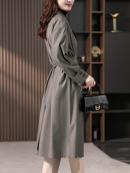 YX【现货7天】高级感中长款风衣女2023春季新款韩版时尚宽松收腰长款外套 商品图4