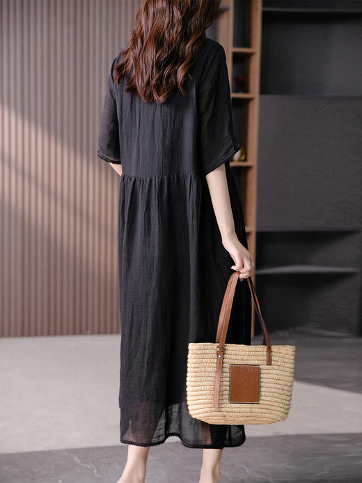 YX【现货7天】苎麻天丝连衣裙女宽松2023夏季新款韩版五分袖垂感显瘦长裙子 商品图4