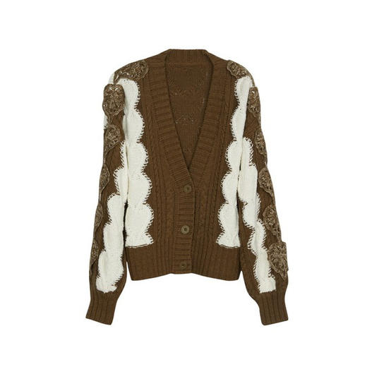 谜底针织开衫女2023秋新款复古文艺手钩绣花V领宽松毛衫233MZ1257 商品图4