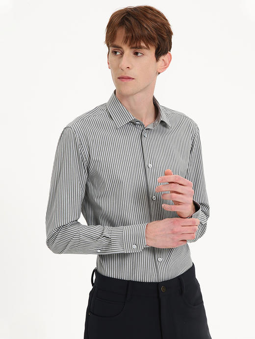 callisto绿色条纹全棉长袖衬衫 FSSTL006C GR 商品图1