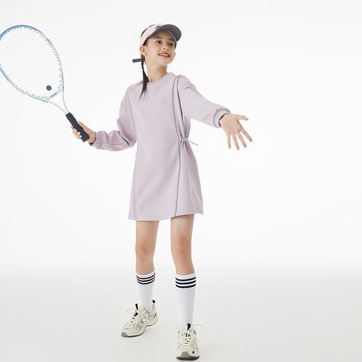onmygame女童网球运动裙秋季新款儿童中长款收腰连衣裙长袖卫衣裙 商品图3