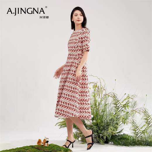【踏青甄选价】阿菁娜浪漫红色抽象印花连衣裙A28X112051 商品图1