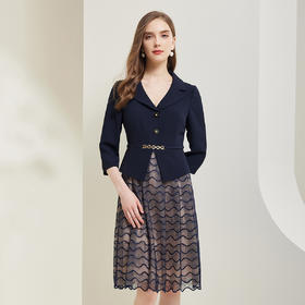 NG823斯尔丽瑟俪2023新款假两件拼接蕾丝OL气质连衣裙