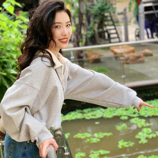 【百图lulu定制】【POLO领卫衣】简约刺绣 翻领POLO领  舒适卫衣 商品图3