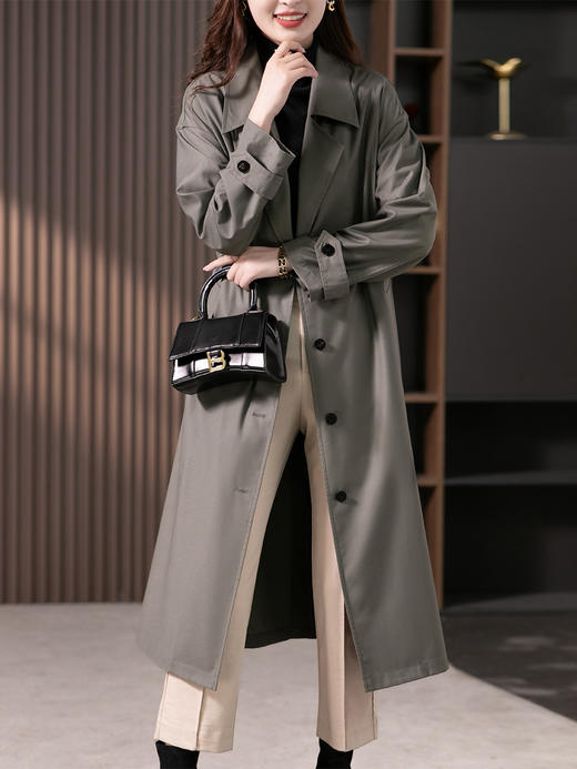 YX【现货7天】高级感中长款风衣女2023春季新款韩版时尚宽松收腰长款外套 商品图1