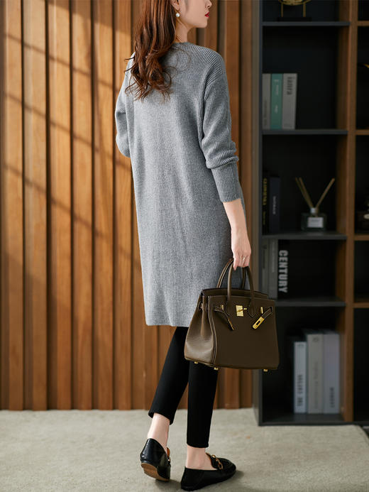 UG【现货7天】中长款针织毛衫裙女2022春秋新款侧开叉时尚女士内搭长款毛衣 商品图4