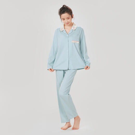 都市丽人生活家居女士睡衣26支CVC单面棉质薄款长袖长裤类家居服套装LH31G8 商品图1
