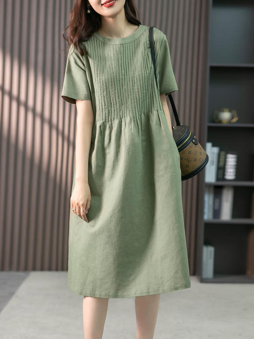 YX【现货7天】亚麻连衣裙女中长款2023夏季新款韩版宽松设计感小众中长裙子 商品图2