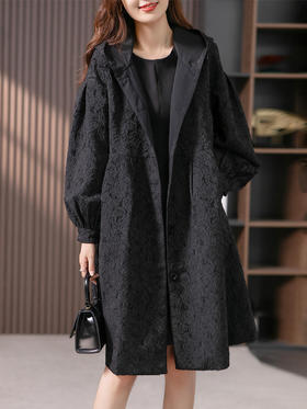 设计感提花风衣女中长款2023秋季新款韩版休闲宽松外套高端