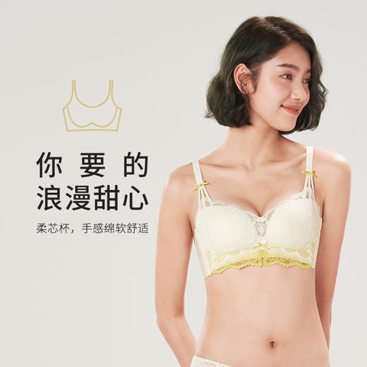 都市丽人自然舒适B杯适穿蕾丝内衣薄款3/4杯常规文胸树脂胶圈三排扣LB32M3 商品图0