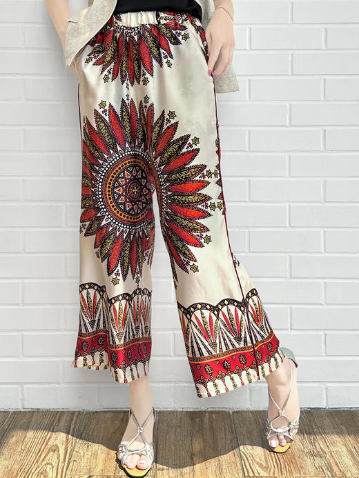 TYNVIE 配布边吊脚裤-橘色印花 商品图1