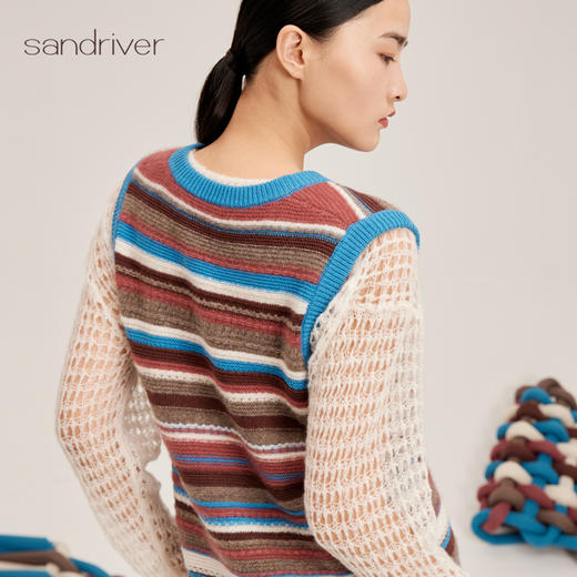 羊绒桑蚕丝V领条纹女背心SJF95W345K 商品图4