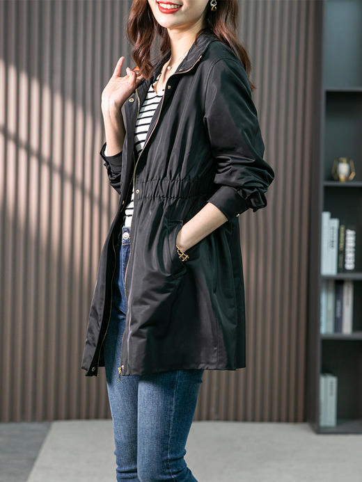 YX【现货7天】收腰显瘦风衣女中长款2023秋季新款韩版舒适减龄休闲外套 商品图3