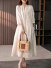 89241原形设计感V领苎麻连衣裙女2024春夏季新款风琴褶显瘦长款裙子 商品缩略图4