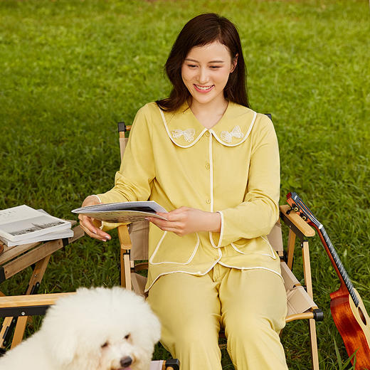 都市丽人单面无尘棉女士棉质薄款长袖长裤类家居服套装LH31G6 商品图3