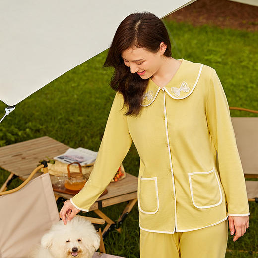 都市丽人单面无尘棉女士棉质薄款长袖长裤类家居服套装LH31G6 商品图1
