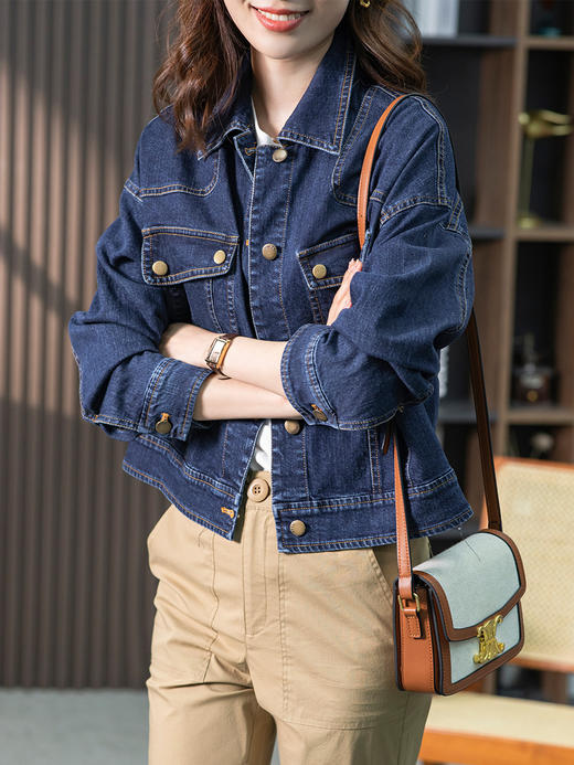 85032原形蓝色牛仔短外套女2024秋装新款韩版休闲小个子通勤短款上衣 商品图2