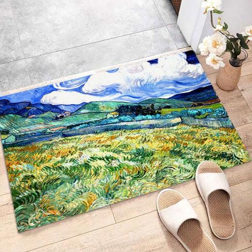 硅藻泥防滑吸水复古梵高油画入户地垫门垫卫生间浴室家用装饰脚垫 商品图6