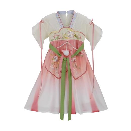 女童汉服粉色短袖古风刺绣襦裙连衣裙 商品图4