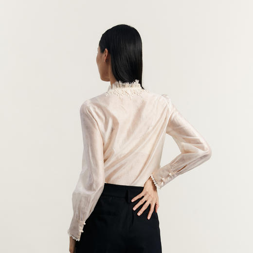 谜底通勤衬衫长袖女2023秋季新款复古浪漫V领宽松衬衣女233MC0989 商品图2