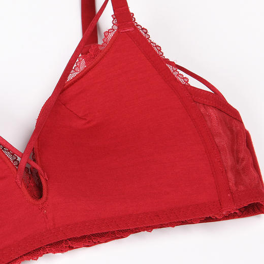都市丽人自然舒适A杯适穿蕾丝内衣中厚款3/4杯常规文胸无钢圈二排扣新年本命年红品LB36M2 商品图5