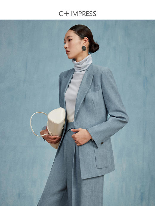 西嘉C+IMPRESS/西嘉秋季醋酸西装女外套翻领腰带直筒裤两件套装WT2303084 商品图1