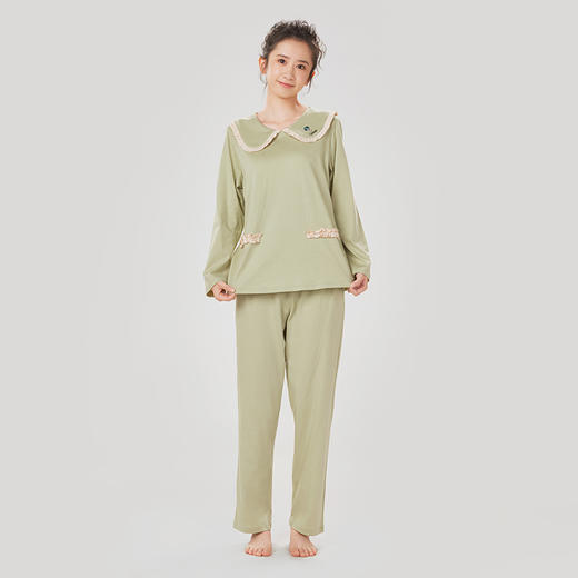都市丽人26支CVC单面女士棉质薄款长袖长裤类家居服套装LH32M6 商品图1